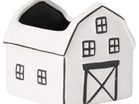 Sullivans Black White Ceramic 4.5 in. H Charming Barn Planter For Discount