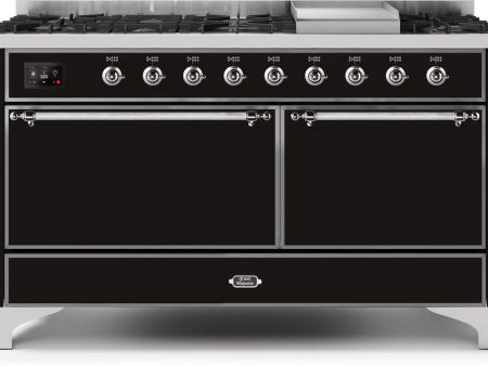 Majestic II 60 Inch Dual Fuel Liquid Propane Freestanding Range in Glossy Black with Chrome Trim Discount