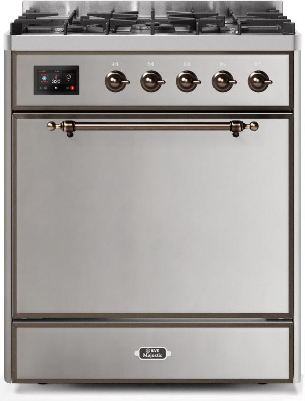 Majestic II 30 Inch Dual Fuel Natural Gas Freestanding Range in Stainless Steel with Bronze Trim For Discount