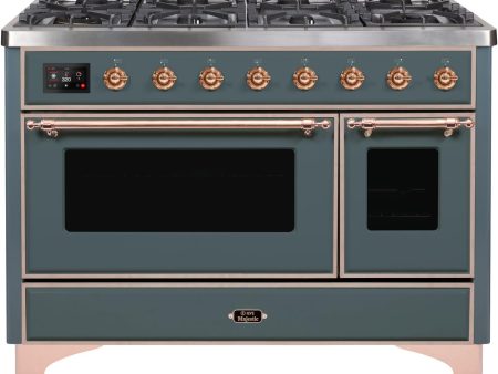 Majestic II 48 Inch Dual Fuel Natural Gas Freestanding Range in Blue Grey with Copper Trim Supply