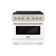 ZLINE Autograph Edition 36 in. 5.2 cu. ft. 6 Burner Gas Range with Convection Gas Oven in DuraSnow  Stainless Steel with White Matte Door and Champagne Bronze Accents (SGRSZ-WM-36-CB) Cheap