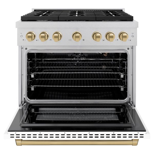 ZLINE Autograph Edition 36 in. 5.2 cu. ft. 6 Burner Gas Range with Convection Gas Oven in DuraSnow  Stainless Steel with White Matte Door and Champagne Bronze Accents (SGRSZ-WM-36-CB) Cheap