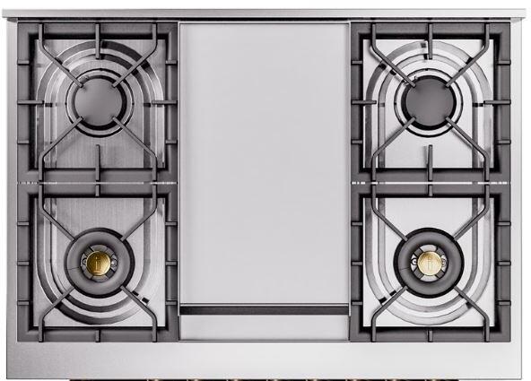 Nostalgie II 36 Inch Dual Fuel Natural Gas Freestanding Range in RAL Custom Color with Bronze Trim For Discount