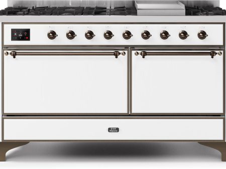 Majestic II 60 Inch Dual Fuel Natural Gas Freestanding Range in White with Bronze Trim For Discount