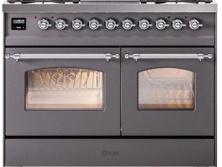 Nostalgie II 40 Inch Dual Fuel Natural Gas Freestanding Range in Matte Graphite with Chrome Trim Supply