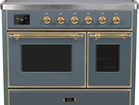 Majestic II 40 Inch Electric Freestanding Range in Blue Grey with Brass Trim Sale