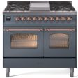 Nostalgie II 40 Inch Dual Fuel Liquid Propane Freestanding Range in Blue Grey with Copper Trim Hot on Sale