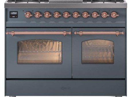 Nostalgie II 40 Inch Dual Fuel Liquid Propane Freestanding Range in Blue Grey with Copper Trim Hot on Sale