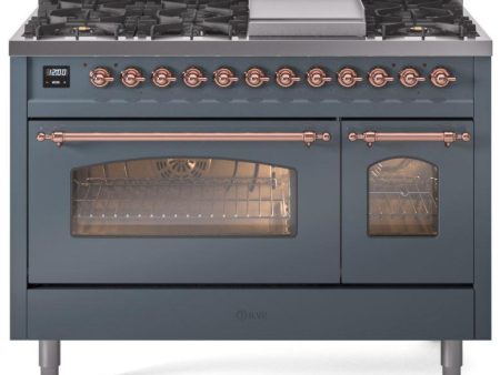 Nostalgie II 48 Inch Dual Fuel Liquid Propane Freestanding Range in Blue Grey with Copper Trim Online Sale