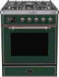 Majestic II 30 Inch Dual Fuel Natural Gas Freestanding Range in Emerald Green with Bronze Trim For Discount