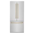 ZLINE 36  Autograph Edition 19.6 cu. ft. Built-in 2-Door Bottom Freezer Refrigerator with Internal Water and Ice Dispenser in Stainless Steel with Champagne Bronze Accents (RBIVZ-304-36-CB) For Discount