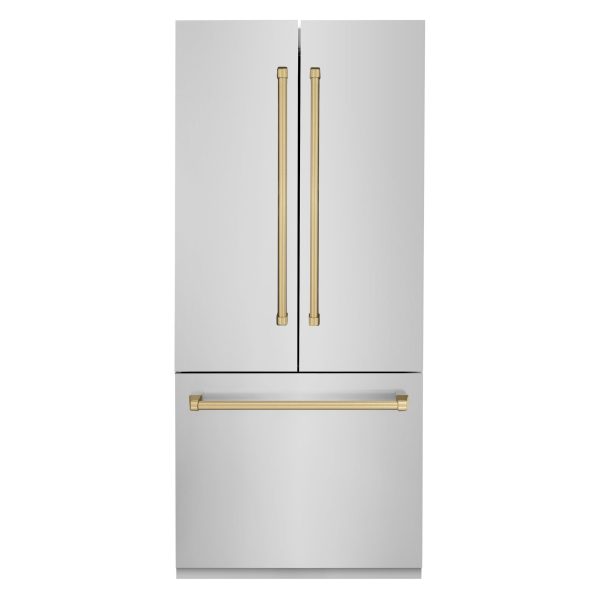 ZLINE 36  Autograph Edition 19.6 cu. ft. Built-in 2-Door Bottom Freezer Refrigerator with Internal Water and Ice Dispenser in Stainless Steel with Champagne Bronze Accents (RBIVZ-304-36-CB) For Discount