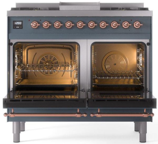 Nostalgie II 40 Inch Dual Fuel Liquid Propane Freestanding Range in Blue Grey with Copper Trim Hot on Sale