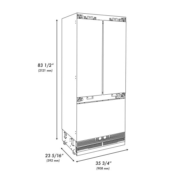 ZLINE Autograph Edition 36 in. 19.6 cu. ft. Panel Ready Built-in 3-Door French Door Refrigerator with Internal Water and Ice Dispenser with Matte Black Handles (RBIVZ-36-MB) For Sale